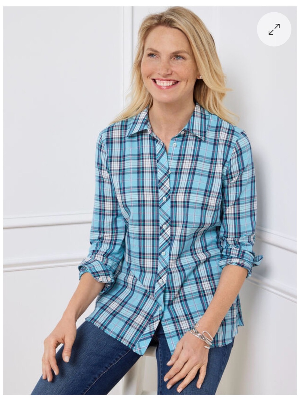 Talbots COTTON BUTTON FRONT SHIRT - FESTIVE PARTY PLAID small petite SP